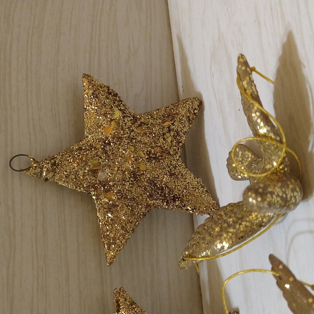 Vintage Lot of 8 1950's/1960's Era Gold Glitter/Sequins Stars & Doves - Picture 5 of 6